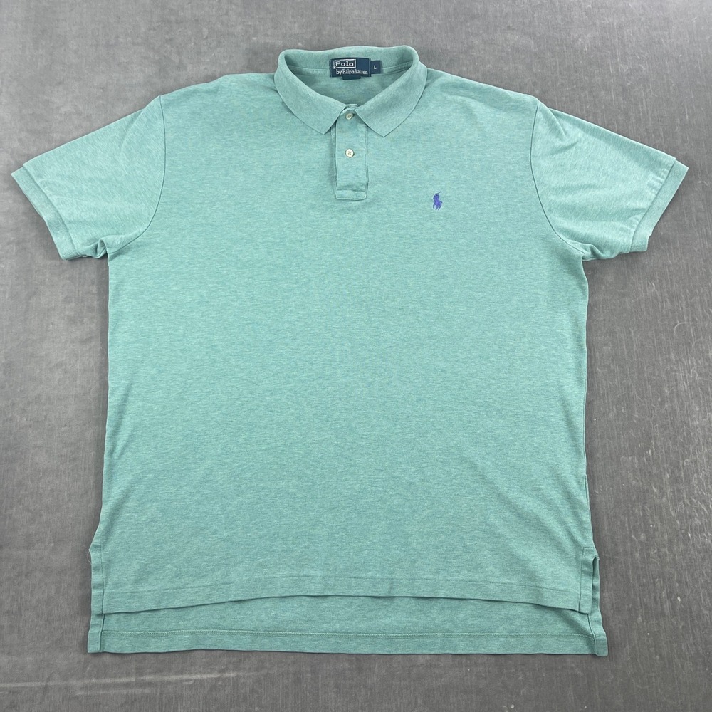 Polo Ralph Lauren Mens L Green Short Sleeve Polo Shirt Heathered Purple Pony‎